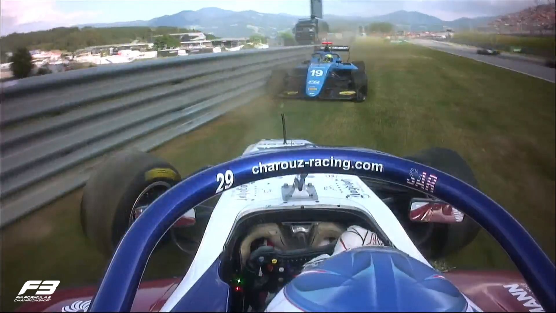 Logan Sargeant and Tijmen Van der Helm collide at the Red Bull Ring. (FIAFormula3)