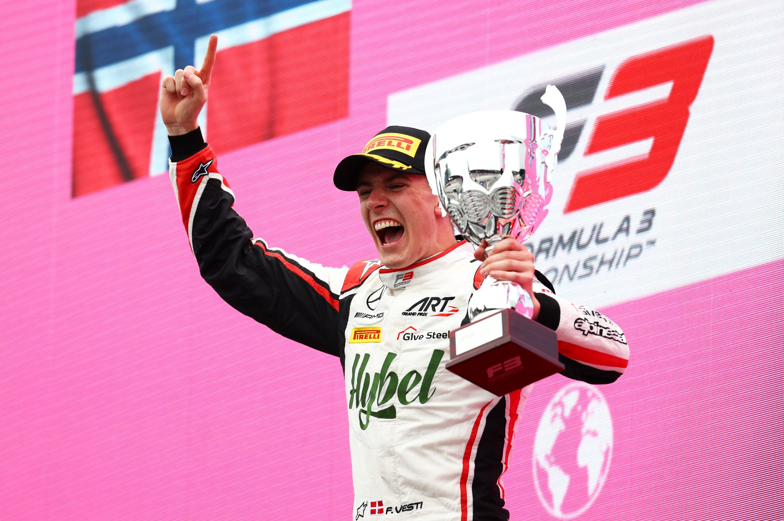 Arthur Leclerc celebrates after winning in Austria. (FIAFormula3)