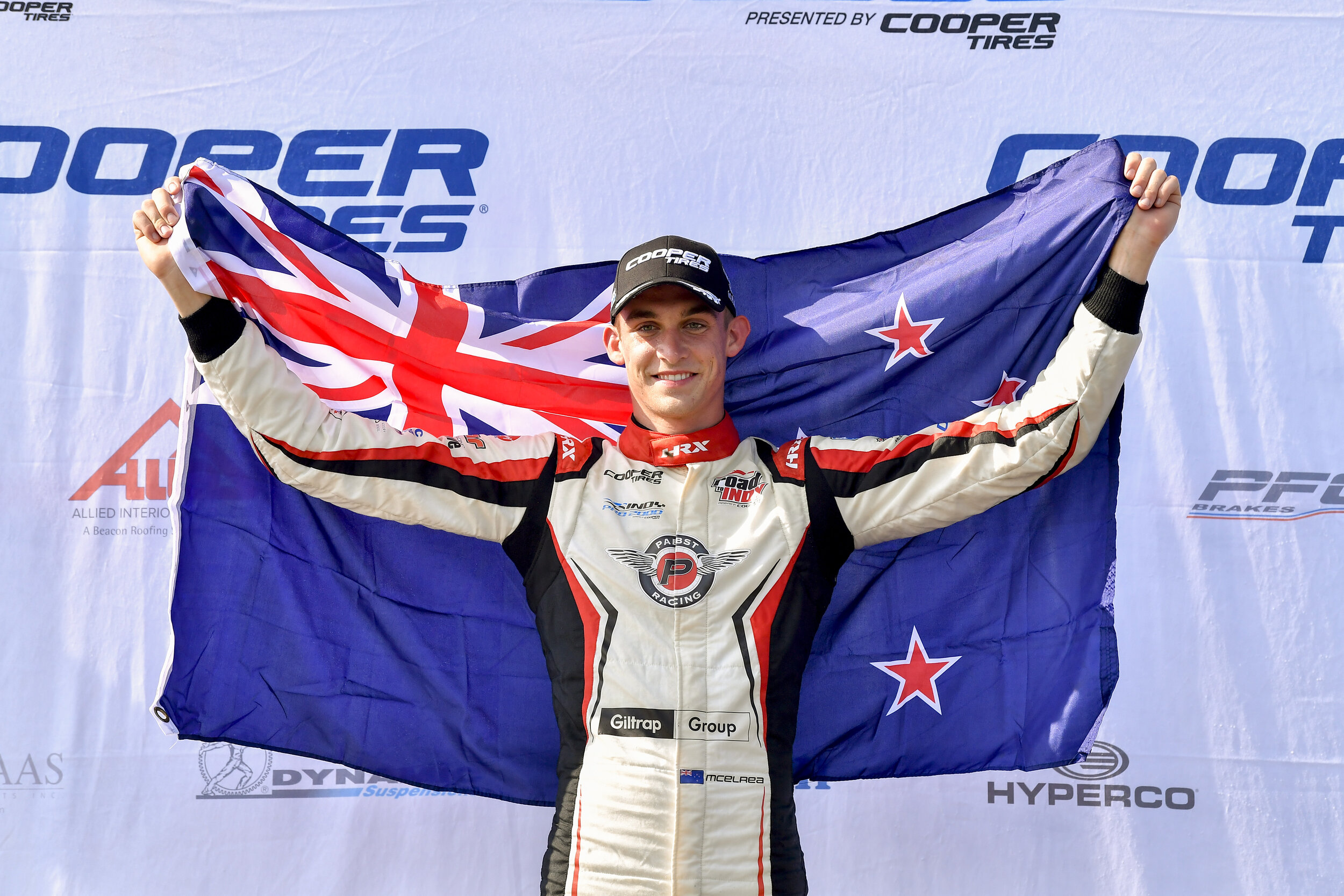 Hunter McElrea celebrates after winning Race 2 at Mid-Ohio. (Gavin Baker Photography/Road to Indy)