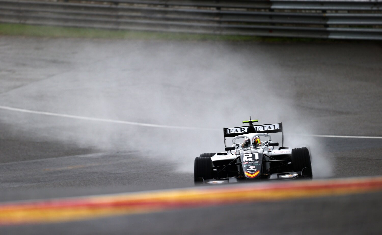 Lorenzo Colombo leads the pack in treacherous conditions at Spa. (Formula Motorsport Limited)