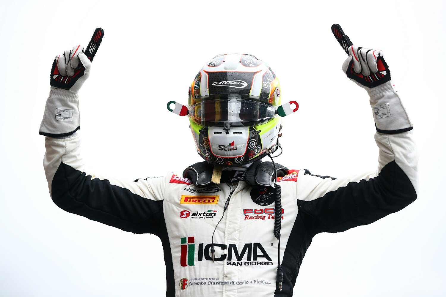 Lorenzo Colombo celebrates his dominant victory in the tricky conditions. (Formula Motorsport Limited)