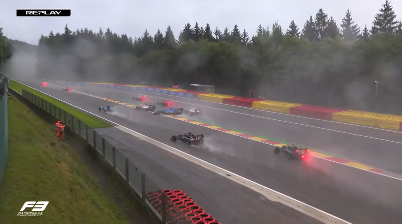 Calan Williams was unable to avoid the stricken car of Amaury Cordeel. (Formula 1/Youtube)