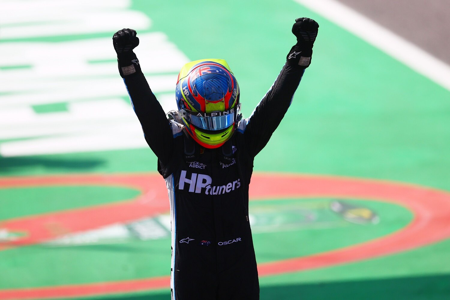 Oscar Piastri celebrates his first feature race victory of the 2021 FIA Formula 2 season. (Formula Motorsport Limited)