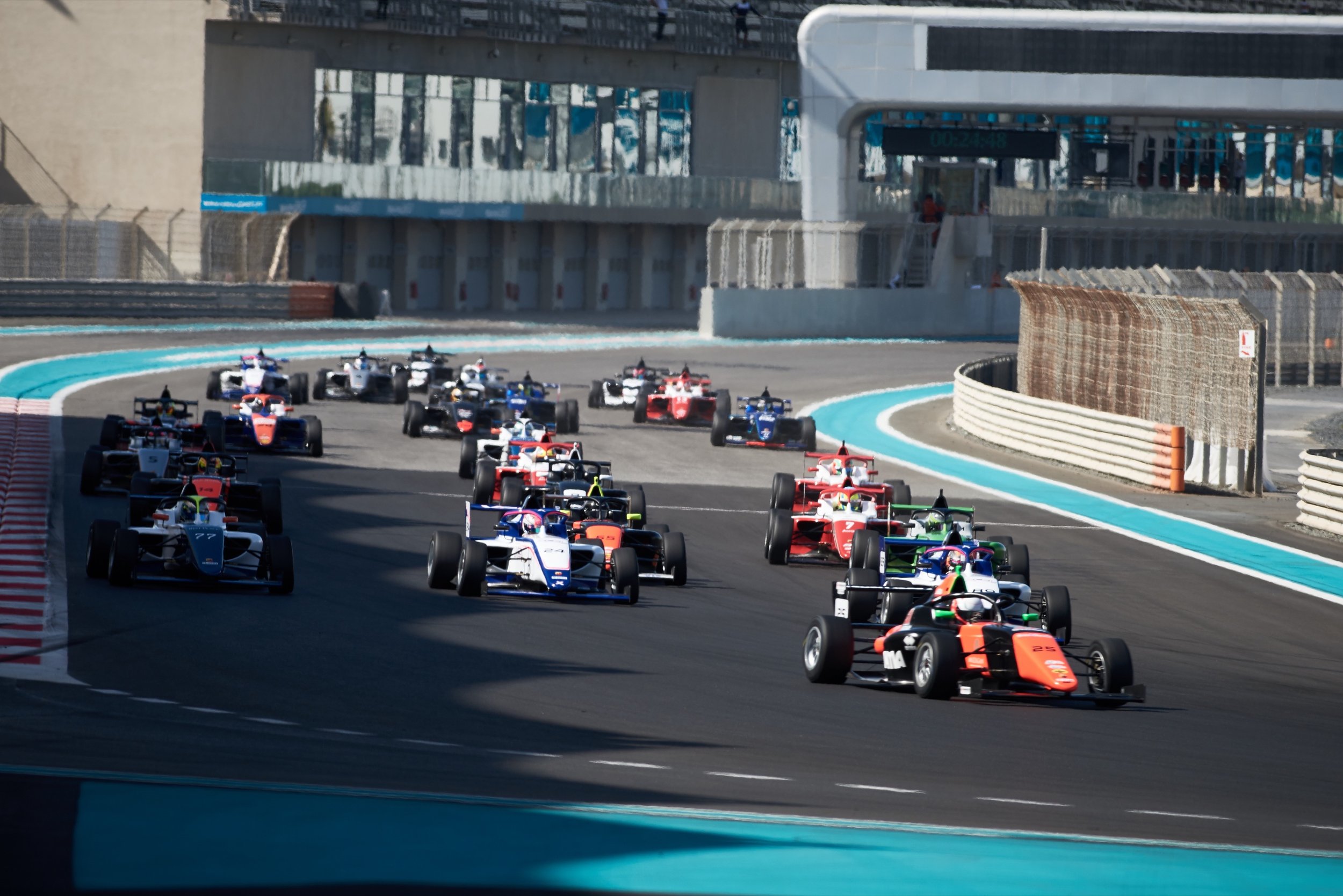 The final race gets underway during round one of the Formula 4 UAE championship.