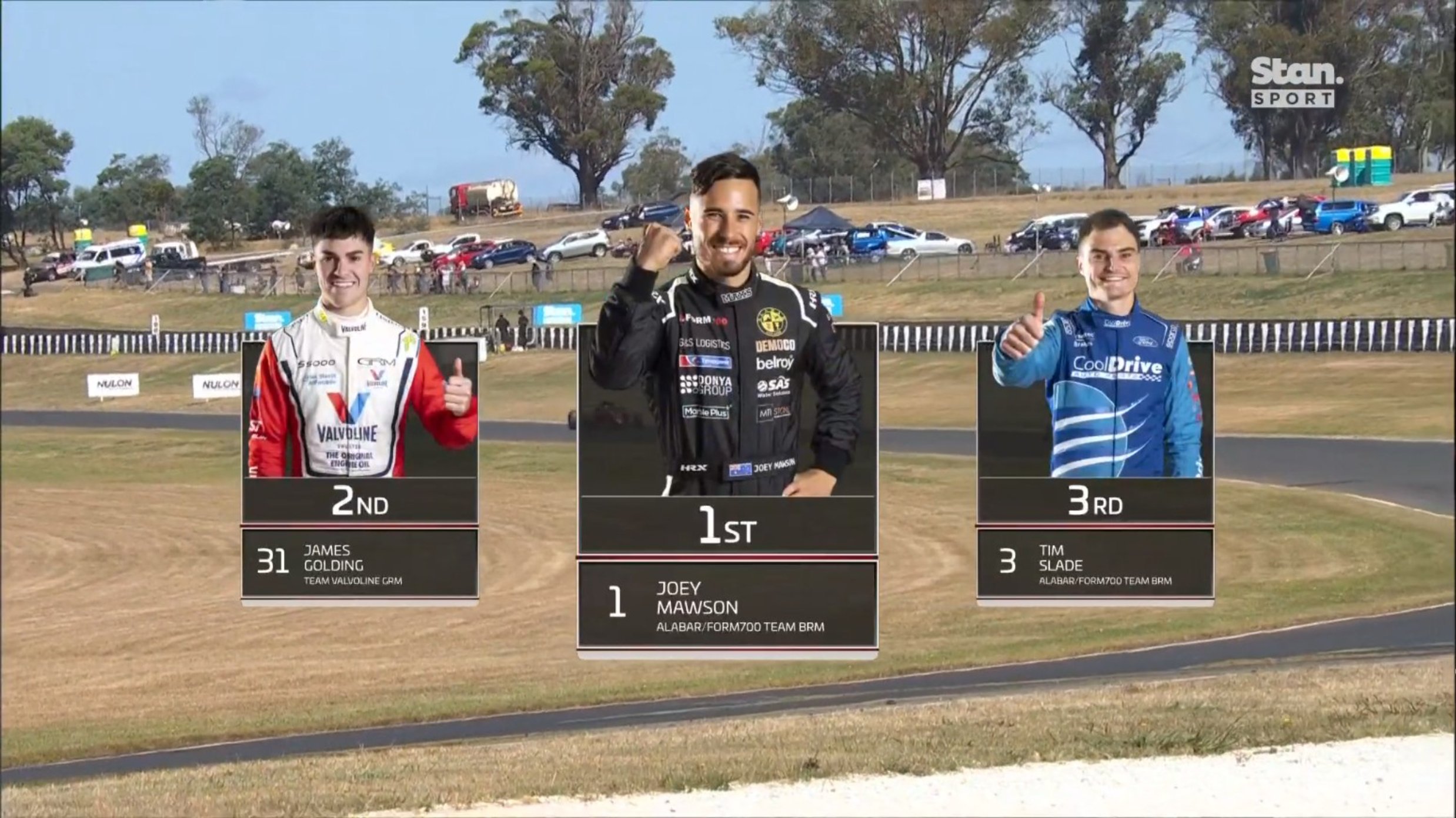 Joey Mawson took the top step ahead of James Golding and Tim Slade