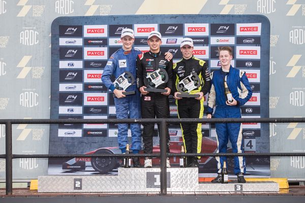 Luis Leeds celebrates Formula 4 round win after taking race 3 in Sydney