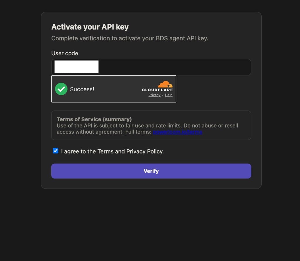 Turnstile verification — solve the challenge and accept ToS