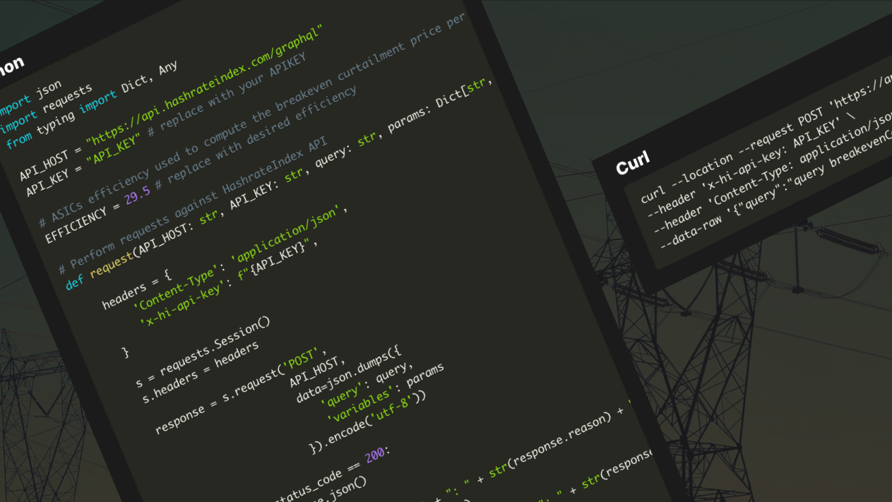 HashrateIndex Curtailment Bitcoin Mining API