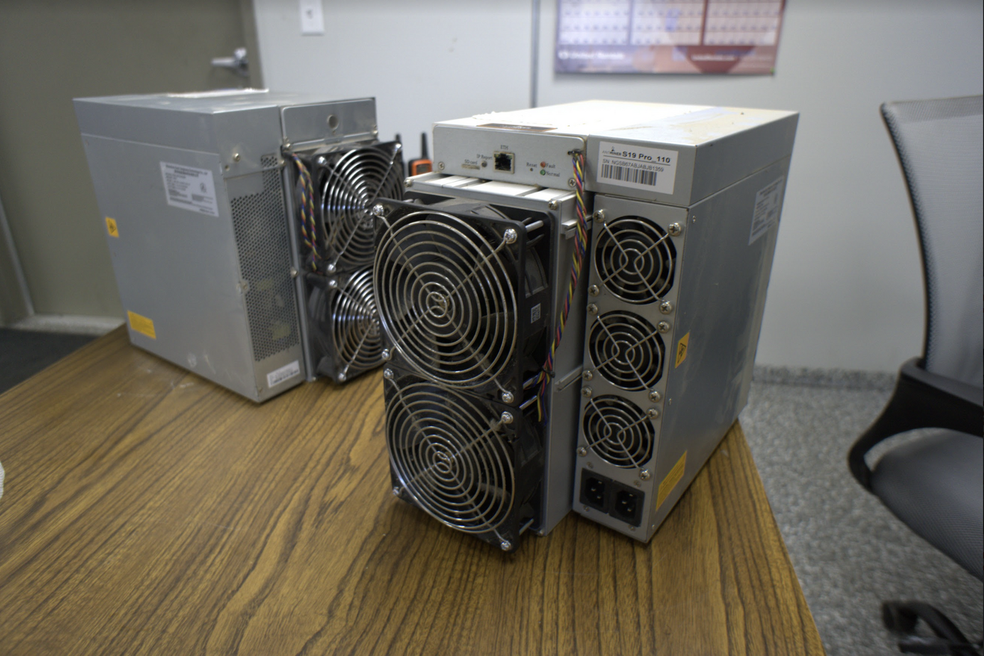 Two Antminer S19 Pro (100 TH/s) models