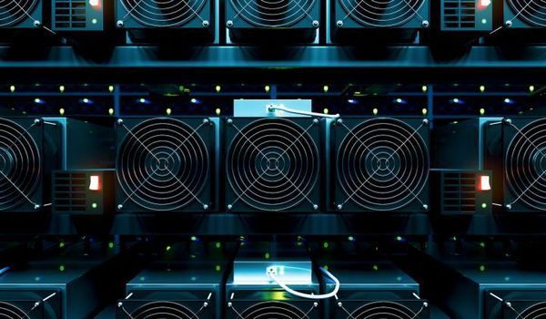 Racks of Bitcoin mining ASICs