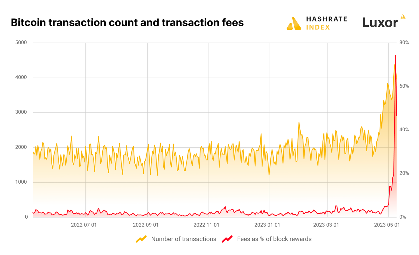 Bitcoin transaction count and transaction fees  | Source: Hashrate Index