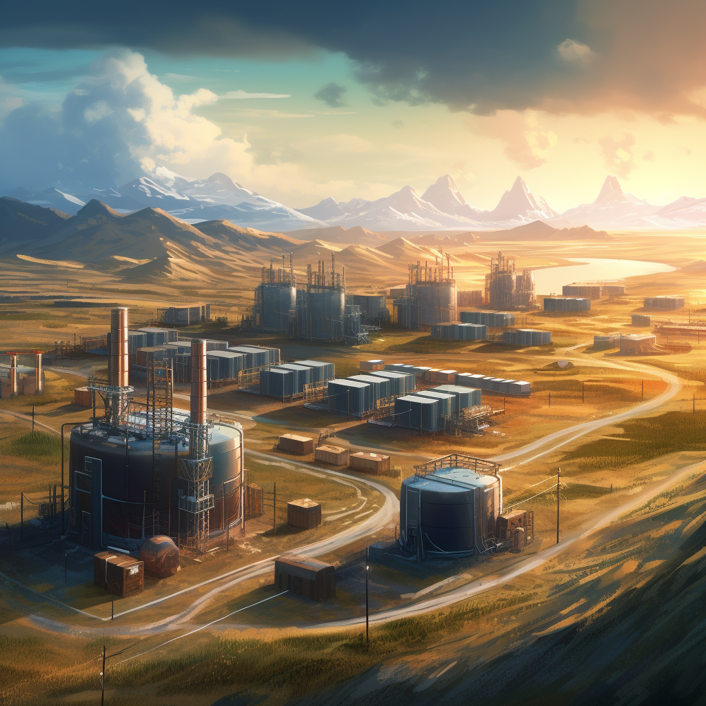 Bitcoin mining on an oil field in West Sibera as imagined by Midjourney