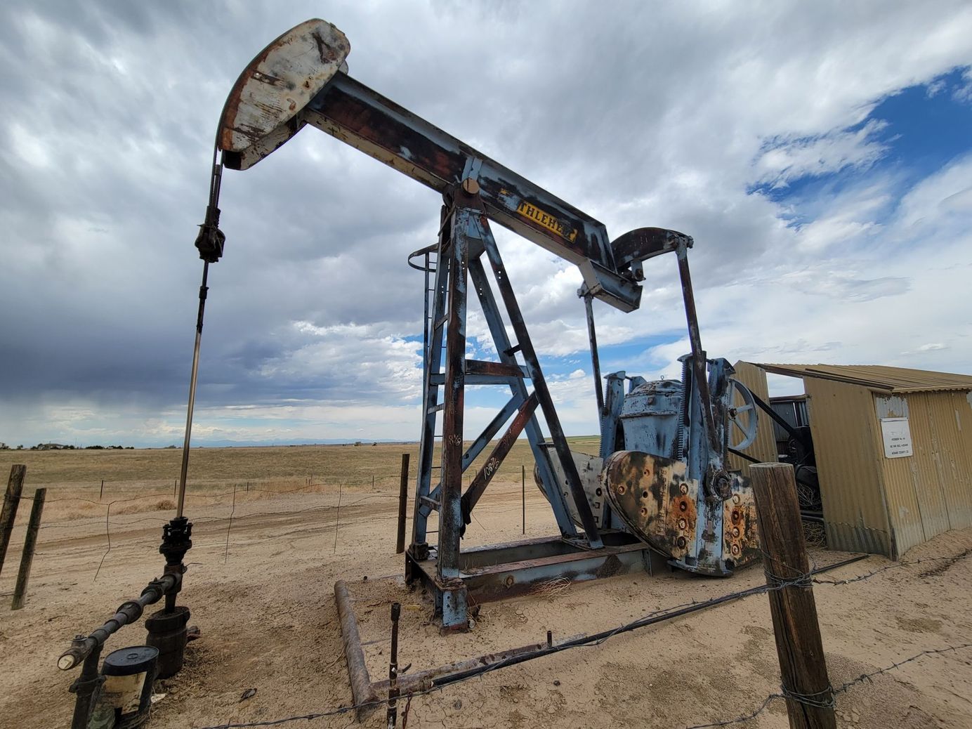 A pumpjack on a flared gas Bitcoin mine in the western United States