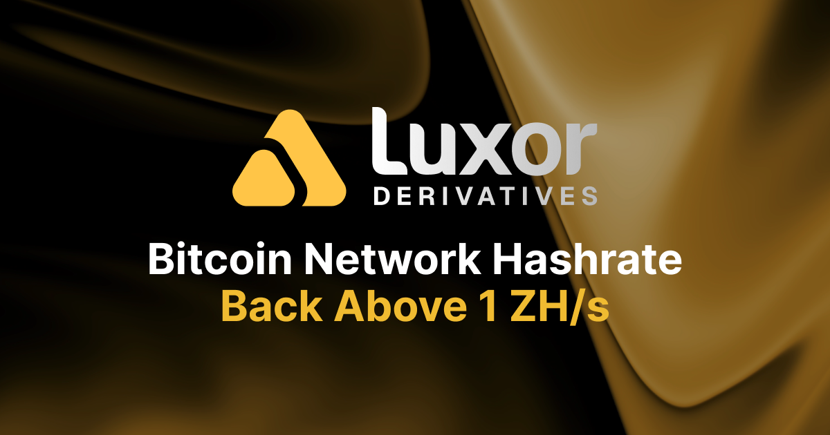 Bitcoin Network Hashrate Back Above 1 ZH/s