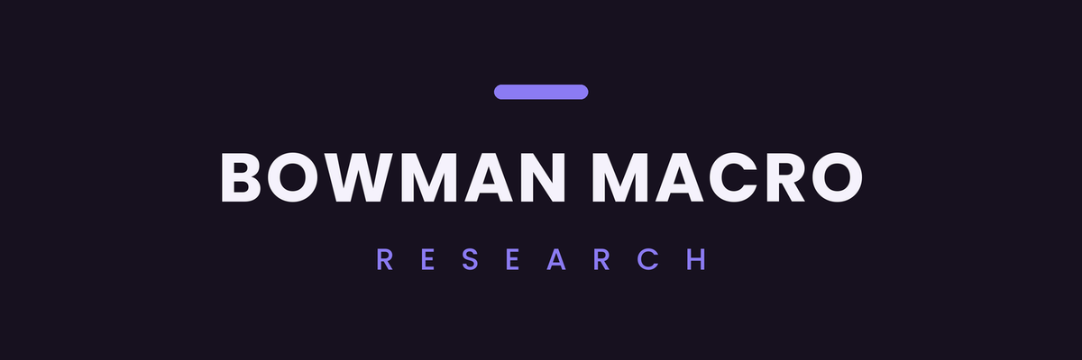Bowman Macro Research header wordmark in periwinkle and deep violent.