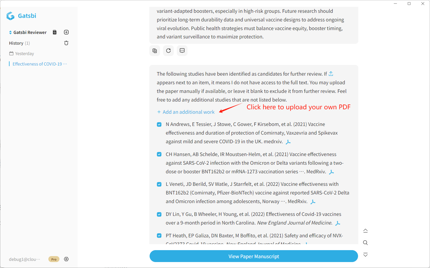 Select and deselect studies