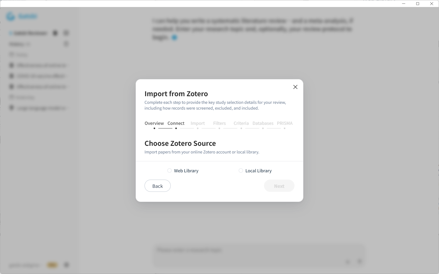 Import from Zotero: choose between cloud and local library