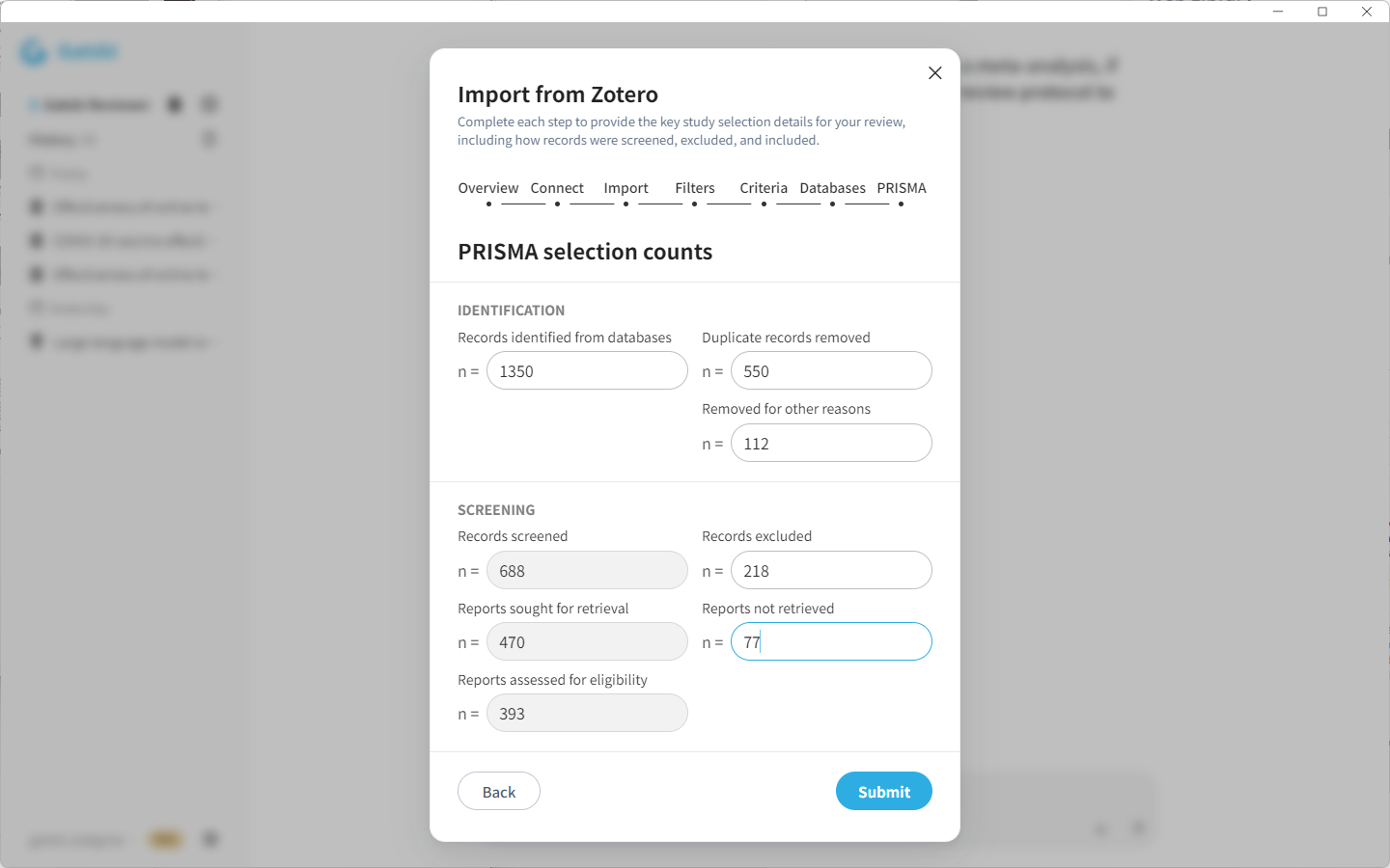 PRISMA data form
