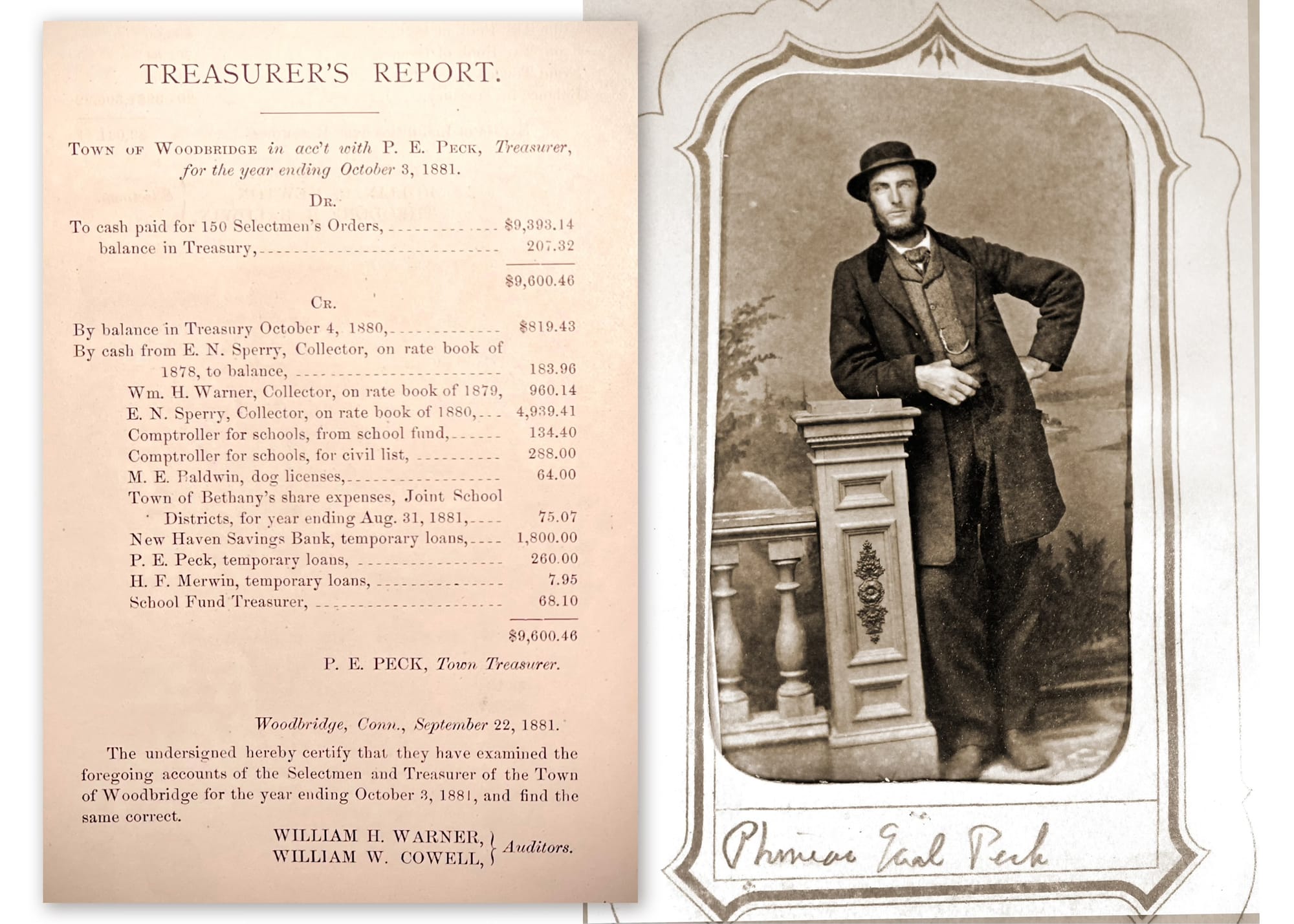 Town Treasurer Peck and his report