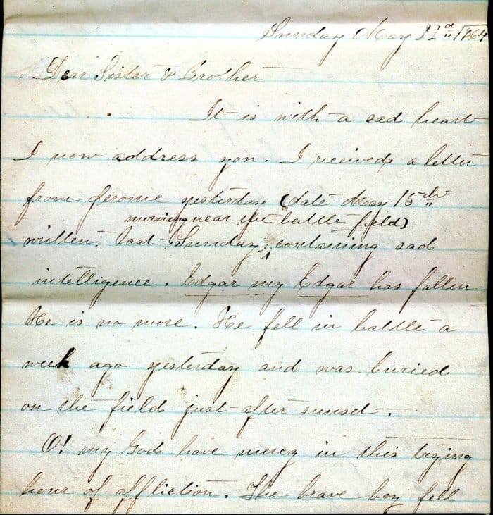 Letter courtesy of Dennis Miller, a distant cousin of Mary Downs.