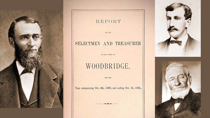 Town leaders in 1881 alongside the Town's budget document