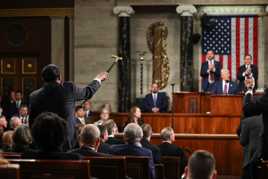 Representative Al Green waves his cane and shouts at Donald Trump from the Senate floor.