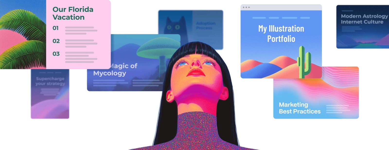 Gamma AI presentation product marketing UI with generated deck cards
