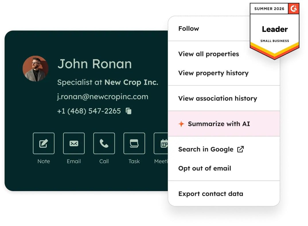 HubSpot free CRM product visualization and contact workspace