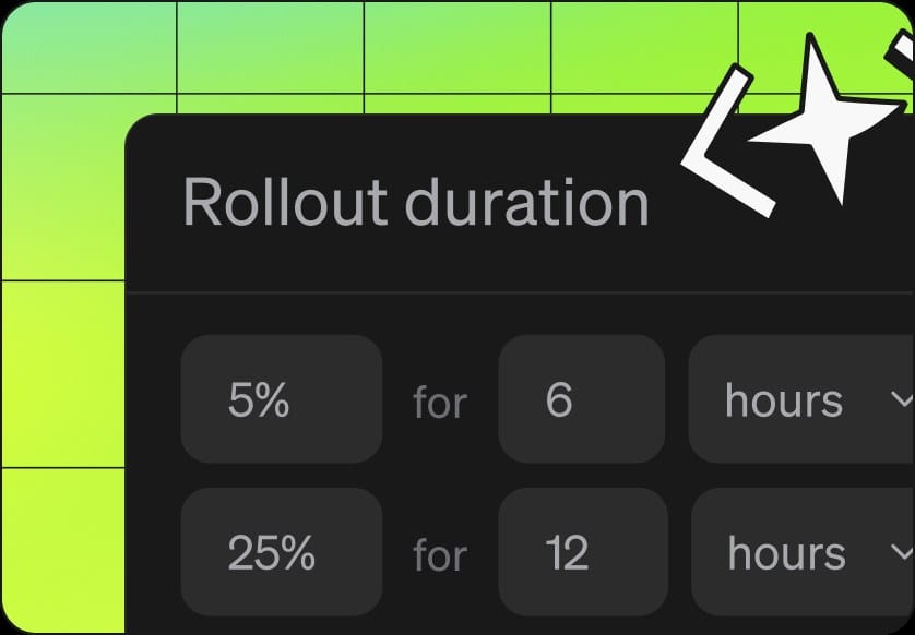 LaunchDarkly progressive rollout UI showing staged percentage and duration controls