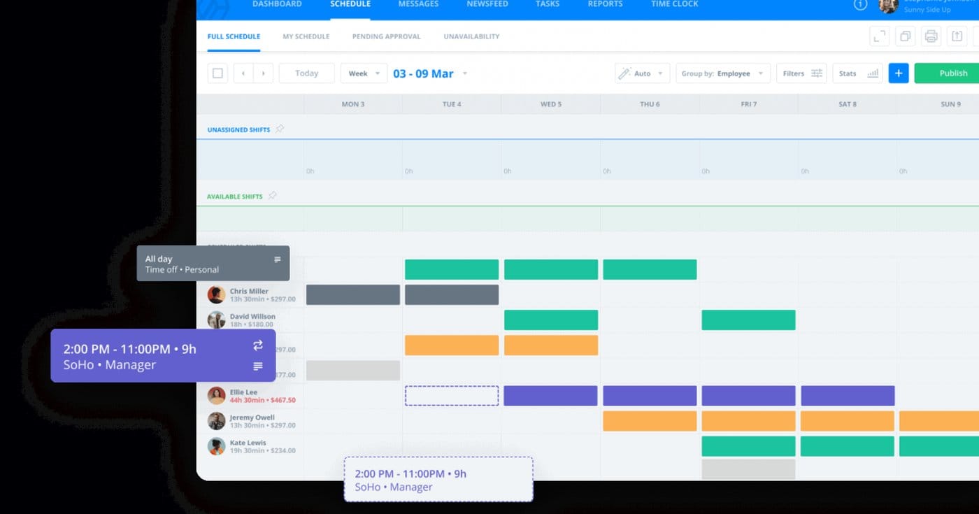 Sling by Toast free employee scheduling product UI