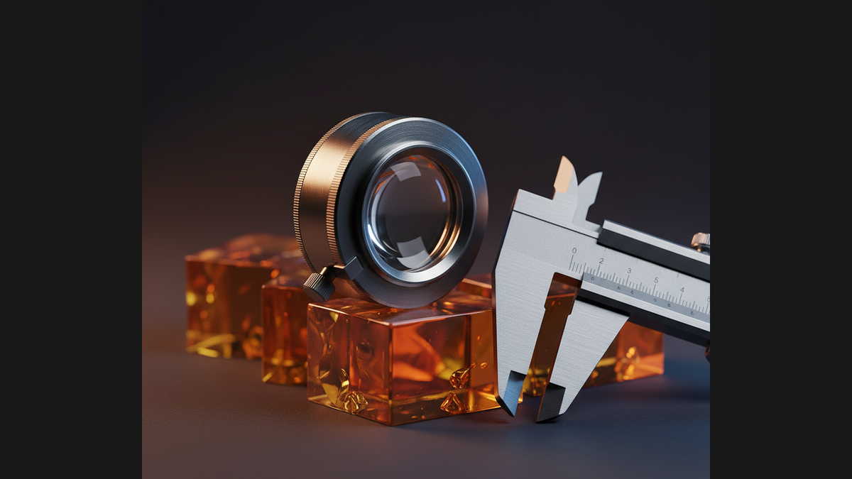 Precision loupe and calipers with amber resin blocks. Hire Smart Contract Auditors