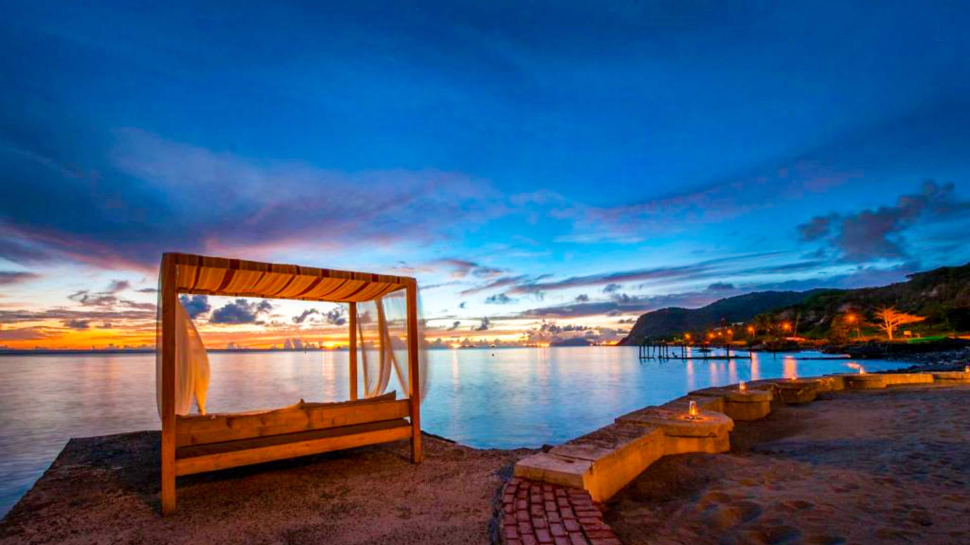 Sunset over the Caribbean Sea, viewed from The Old Gin House on Statia