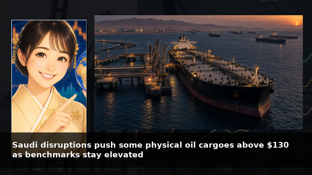 Saudi disruptions push some physical oil cargoes above $130 as benchmarks stay elevated