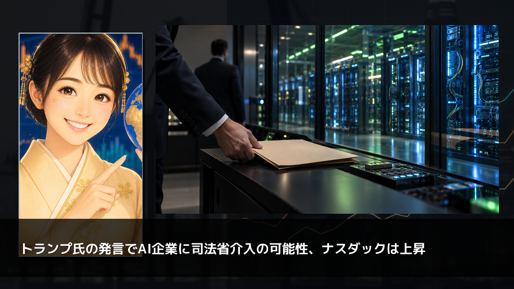 トランプ氏の発言でAI企業に司法省介入の可能性、ナスダックは上昇