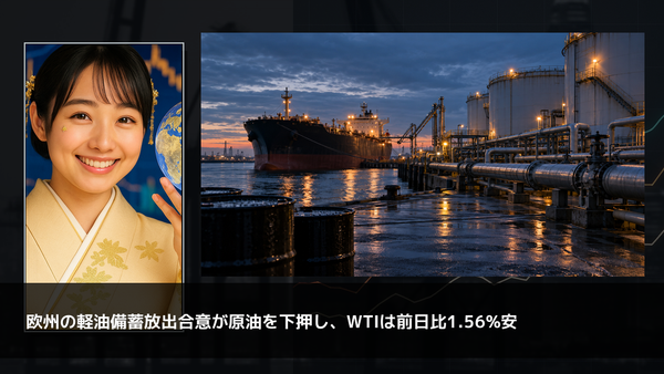 欧州の軽油備蓄放出合意が原油を下押し、WTIは前日比1.56%安