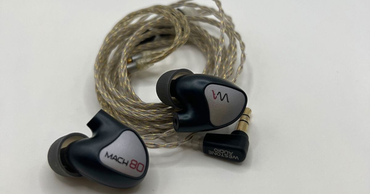 Westone Mach 80 IEM sitting on white background with heavy lighting