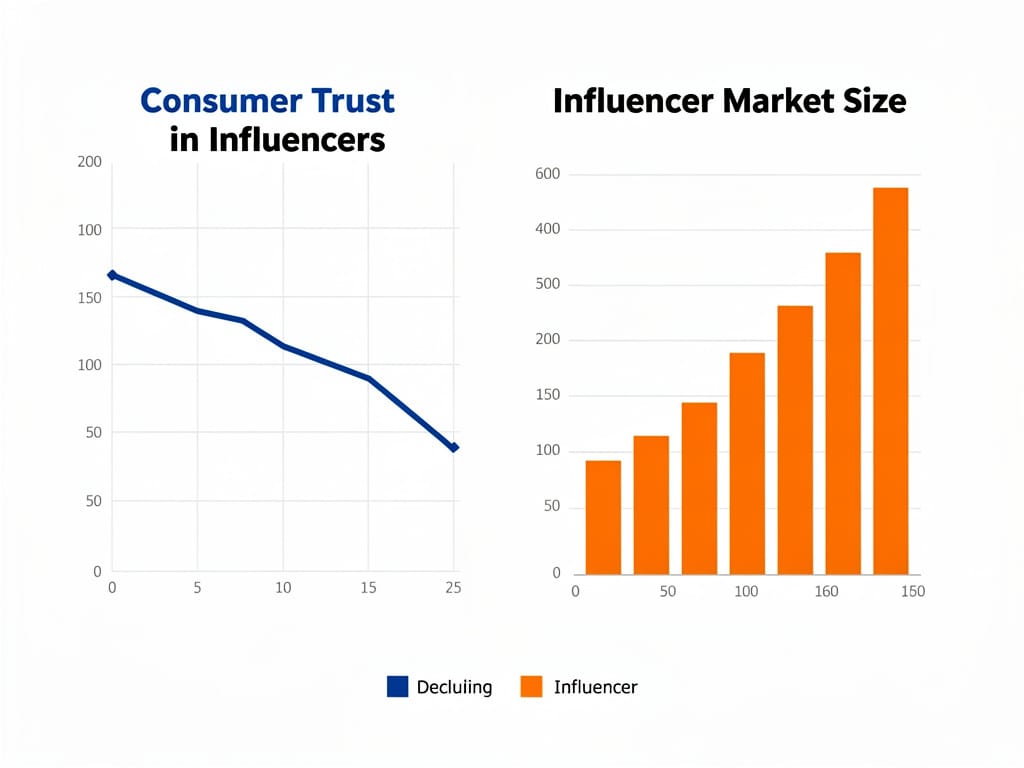 Data visualization of declining consumer trust versus the growing influencer market