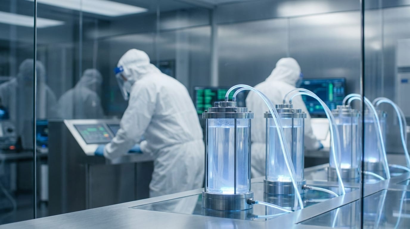 A modern biotech laboratory with advanced equipment