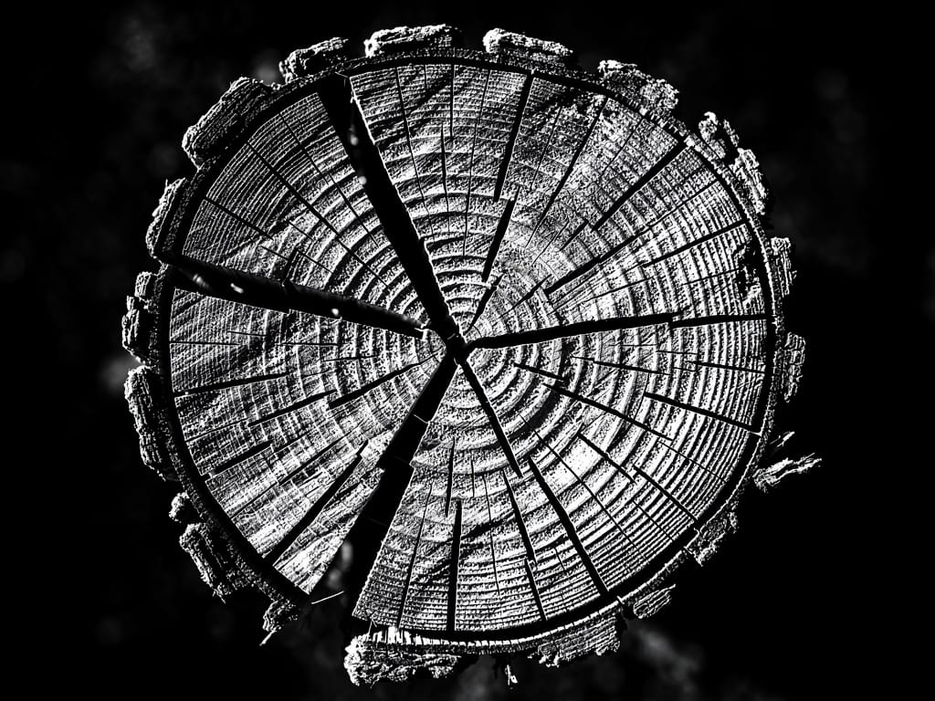 Close-up of the rings of an old tree, representing age and growth