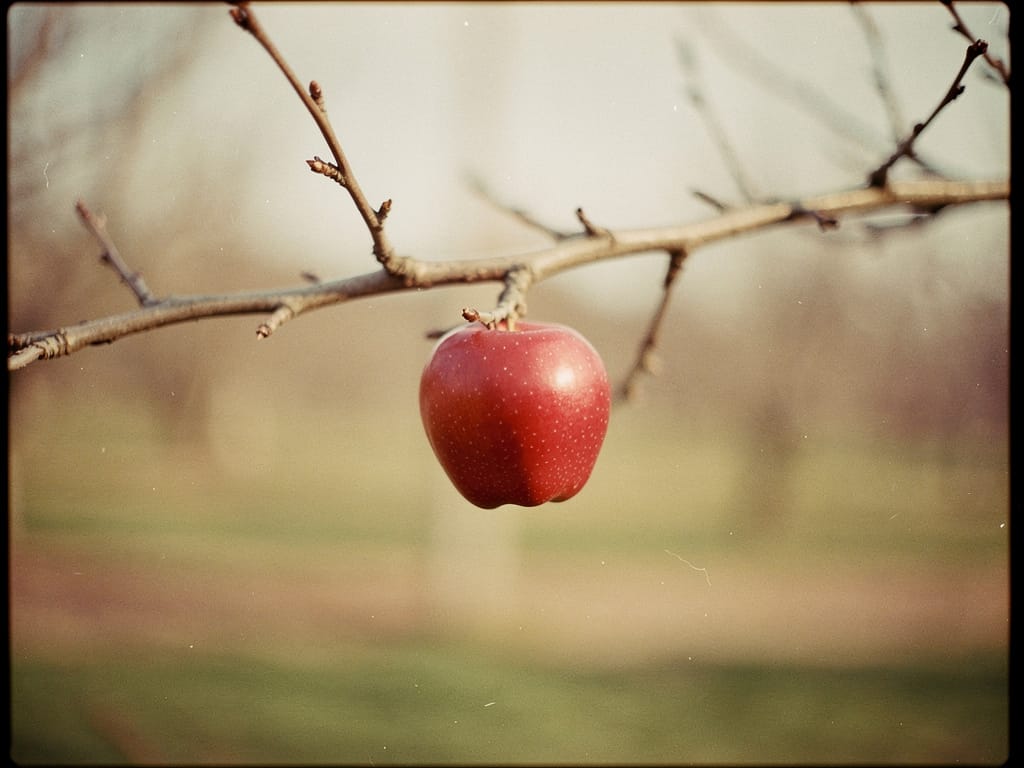 A single perfect apple on a tree branch representing focus on quality