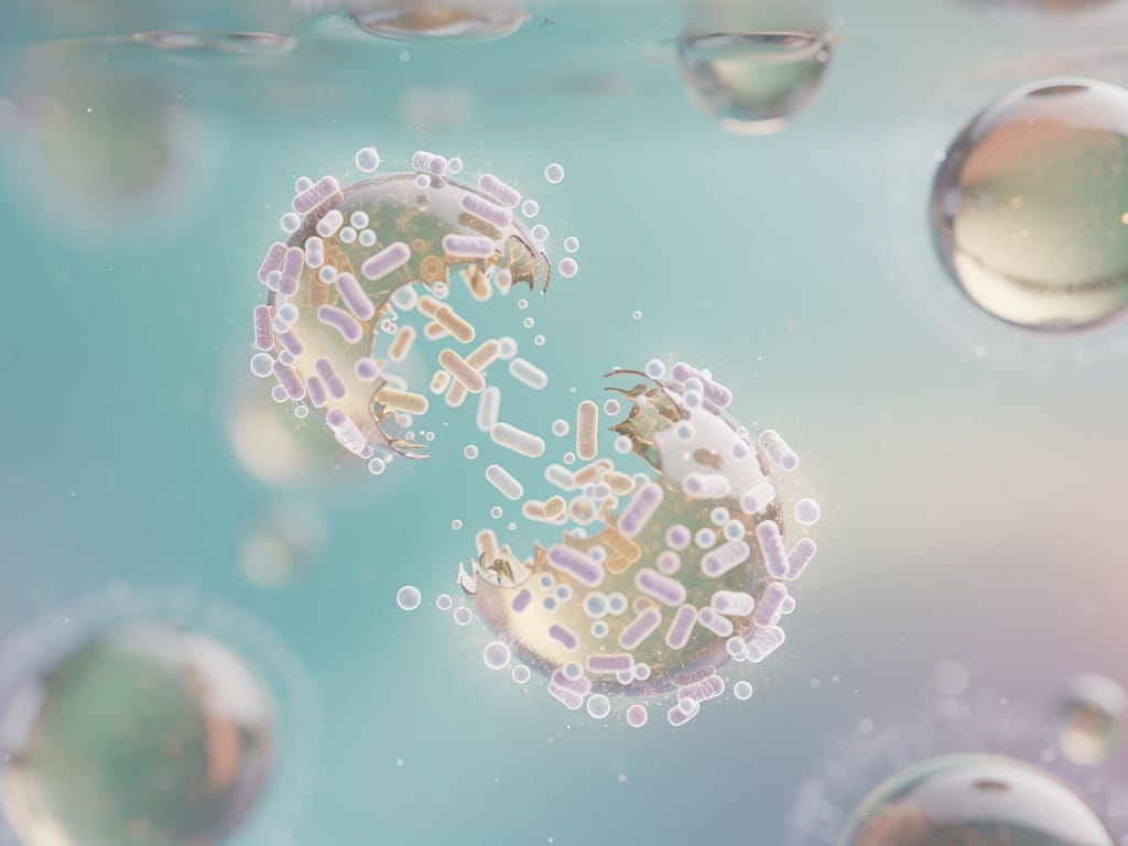 Microscopic bacteria cleaning up an oil spill through bioremediation