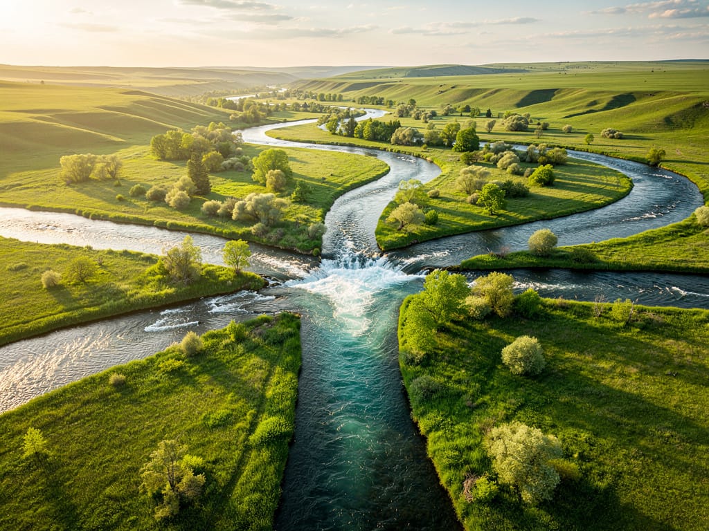 A single stream branching into multiple rivers, symbolizing diverse income streams.