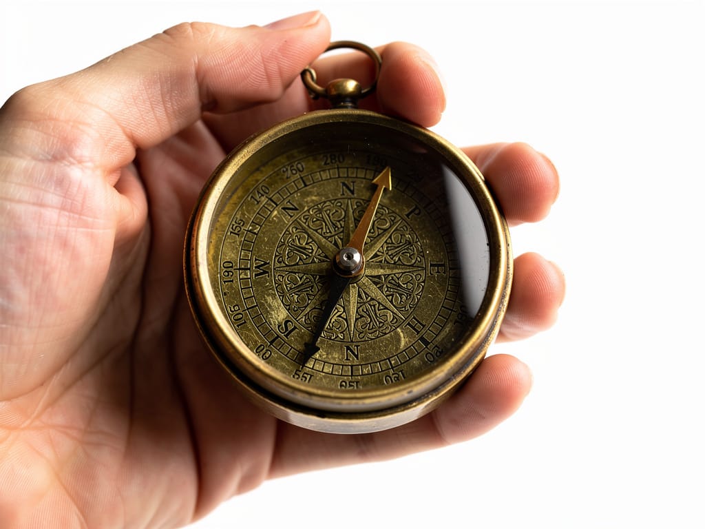 A hand holding a compass, symbolizing direction and control