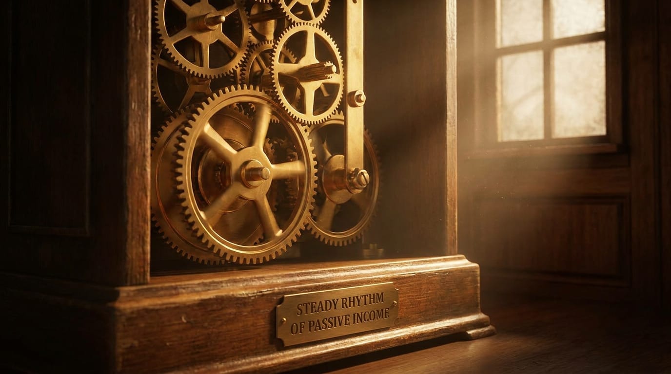 Golden clock gears representing steady passive income