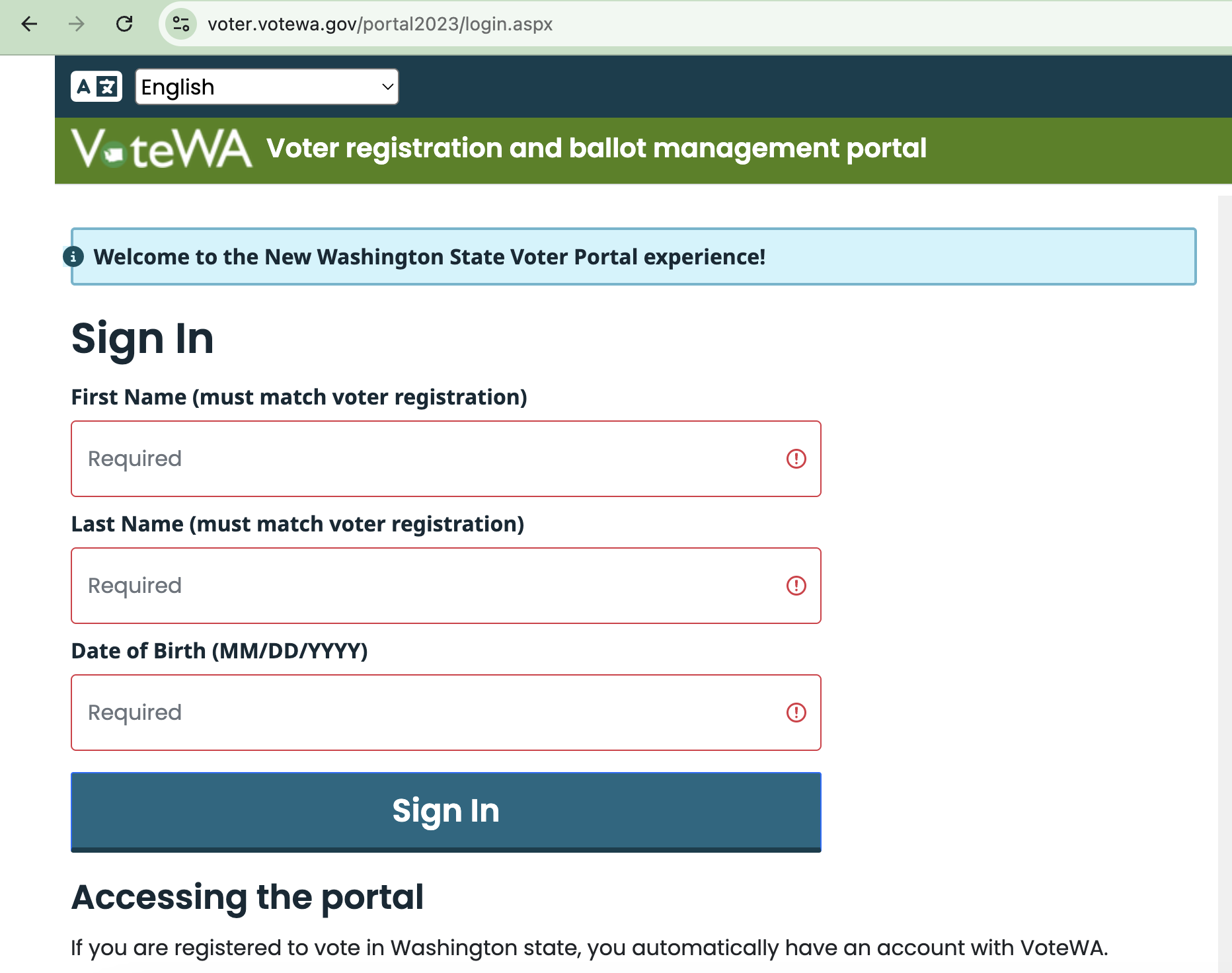 VoteWA portal display