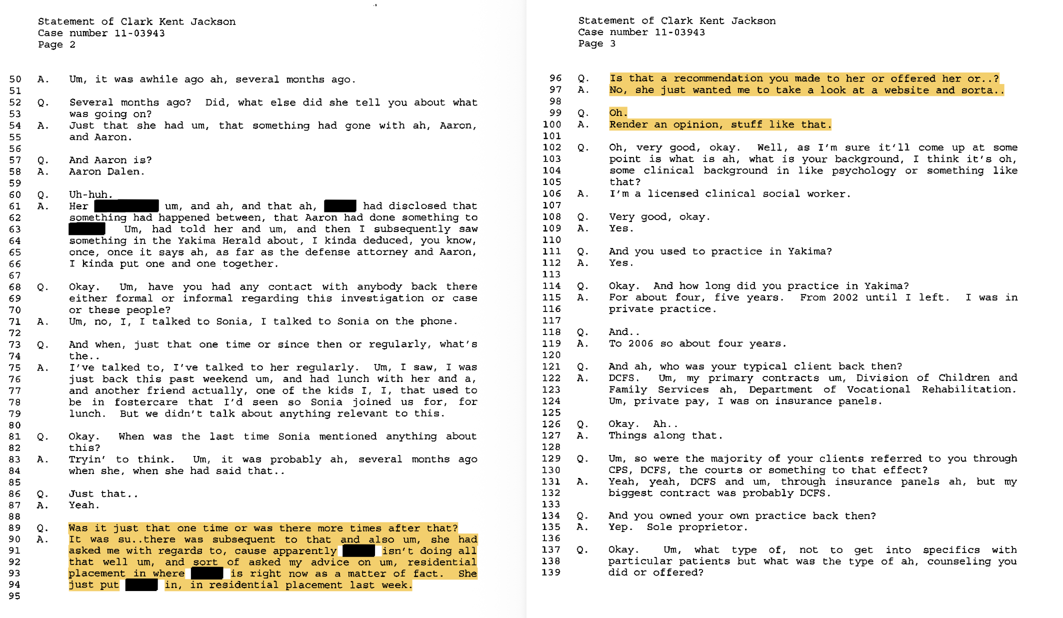 Clark Jackson interview pages.