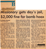 Missionary gets day's jail, $2,000 fine for bomb hoax