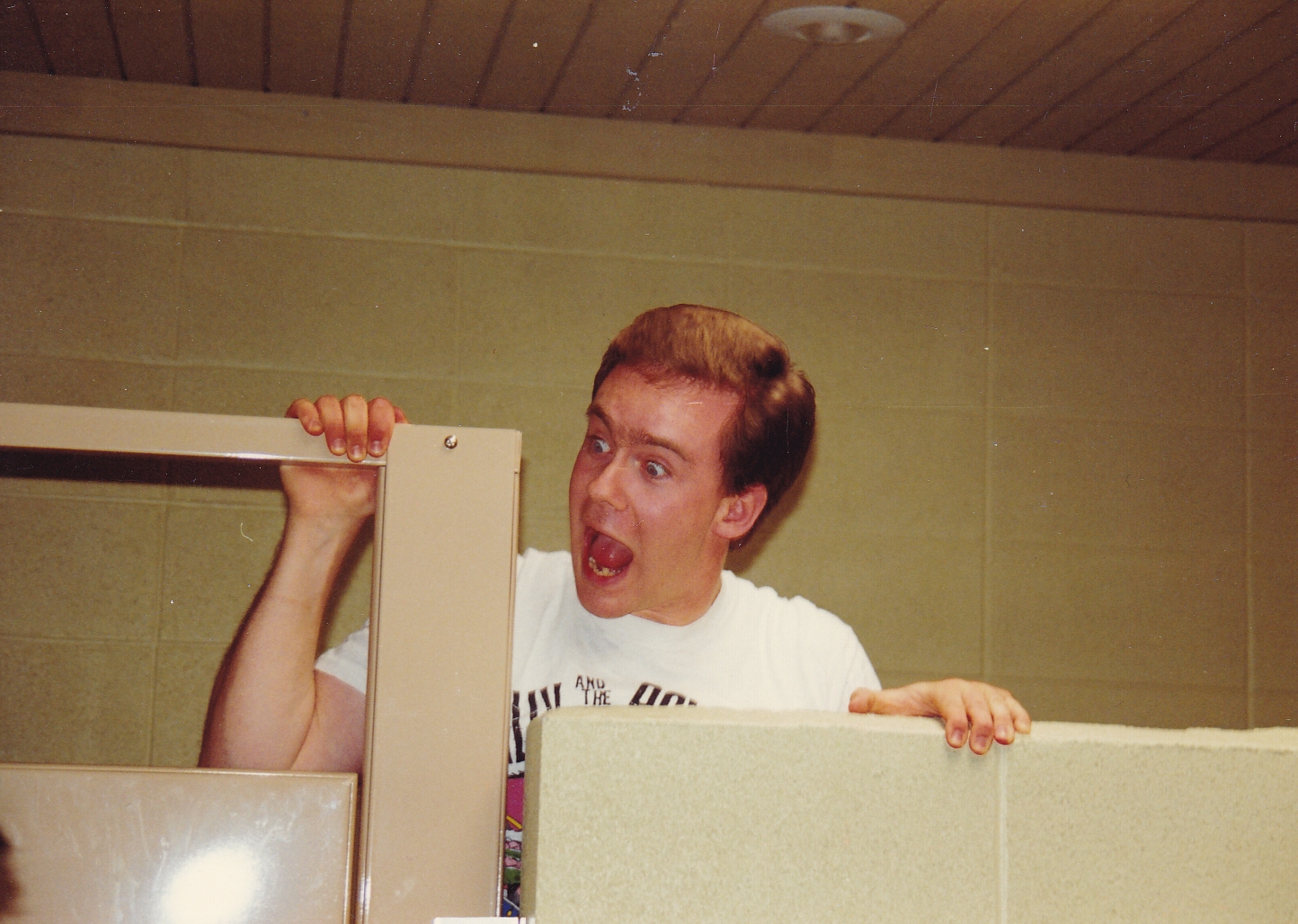 Elder Shunn in bathroom stall