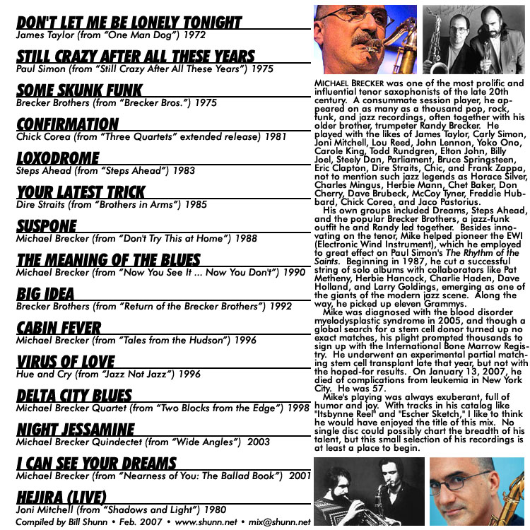Tenor of the Times: A Remembrance (1972-2003) of Michael Brecker (1949-2007)