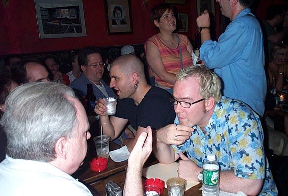 Chatting before the show, China Miéville beside me